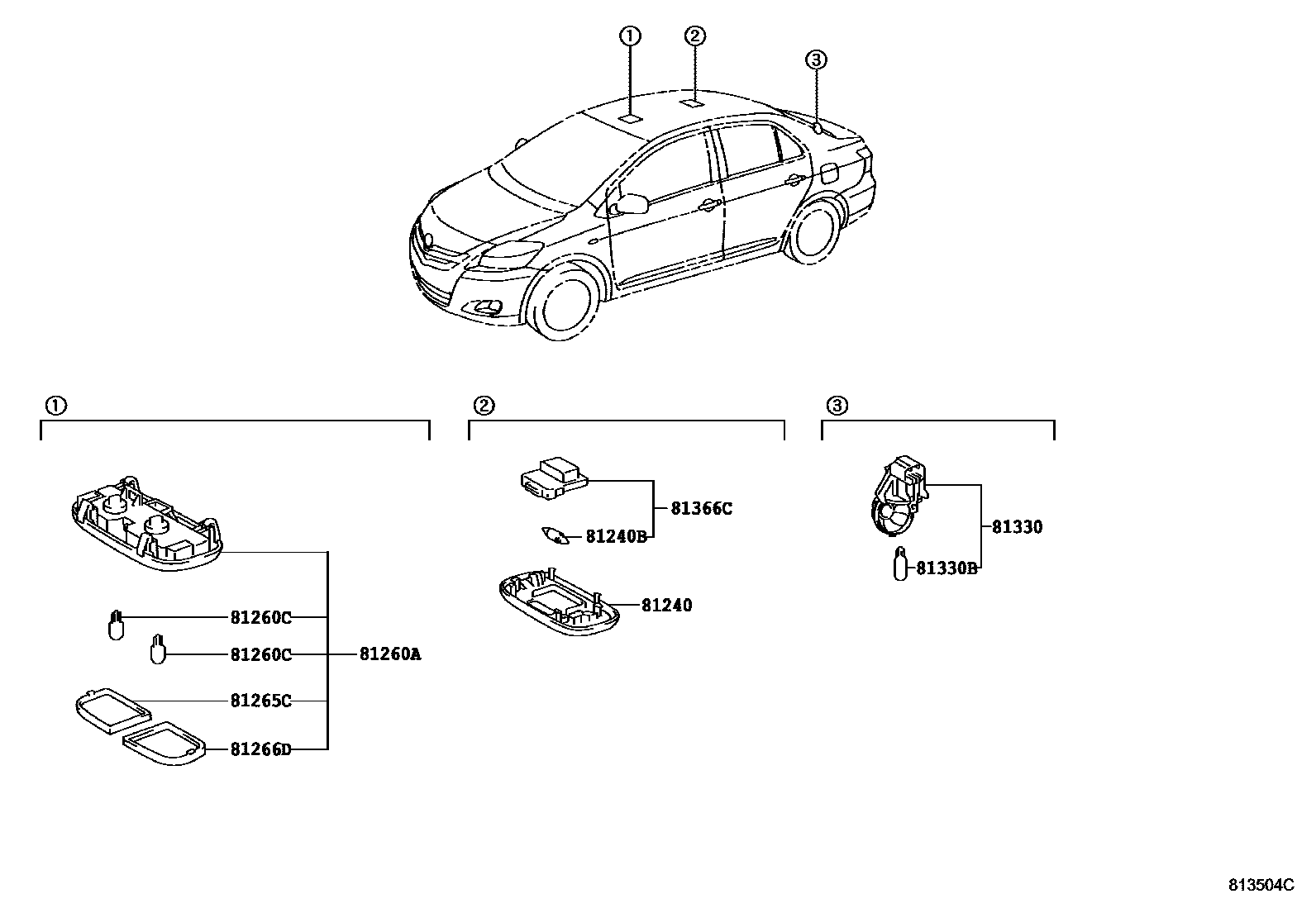 Toyota YARIS 车内灯 EPC diagram — 813504C