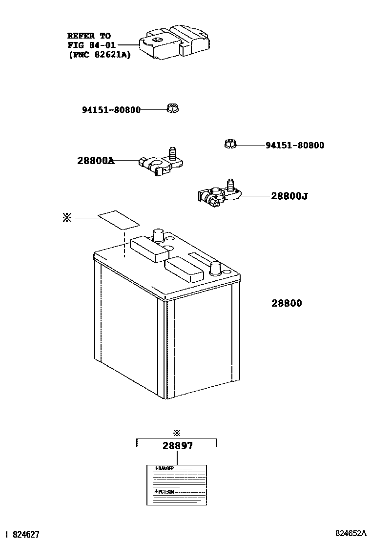 Toyota YARIS 蓄电池和蓄电池电缆 EPC diagram — 824652A