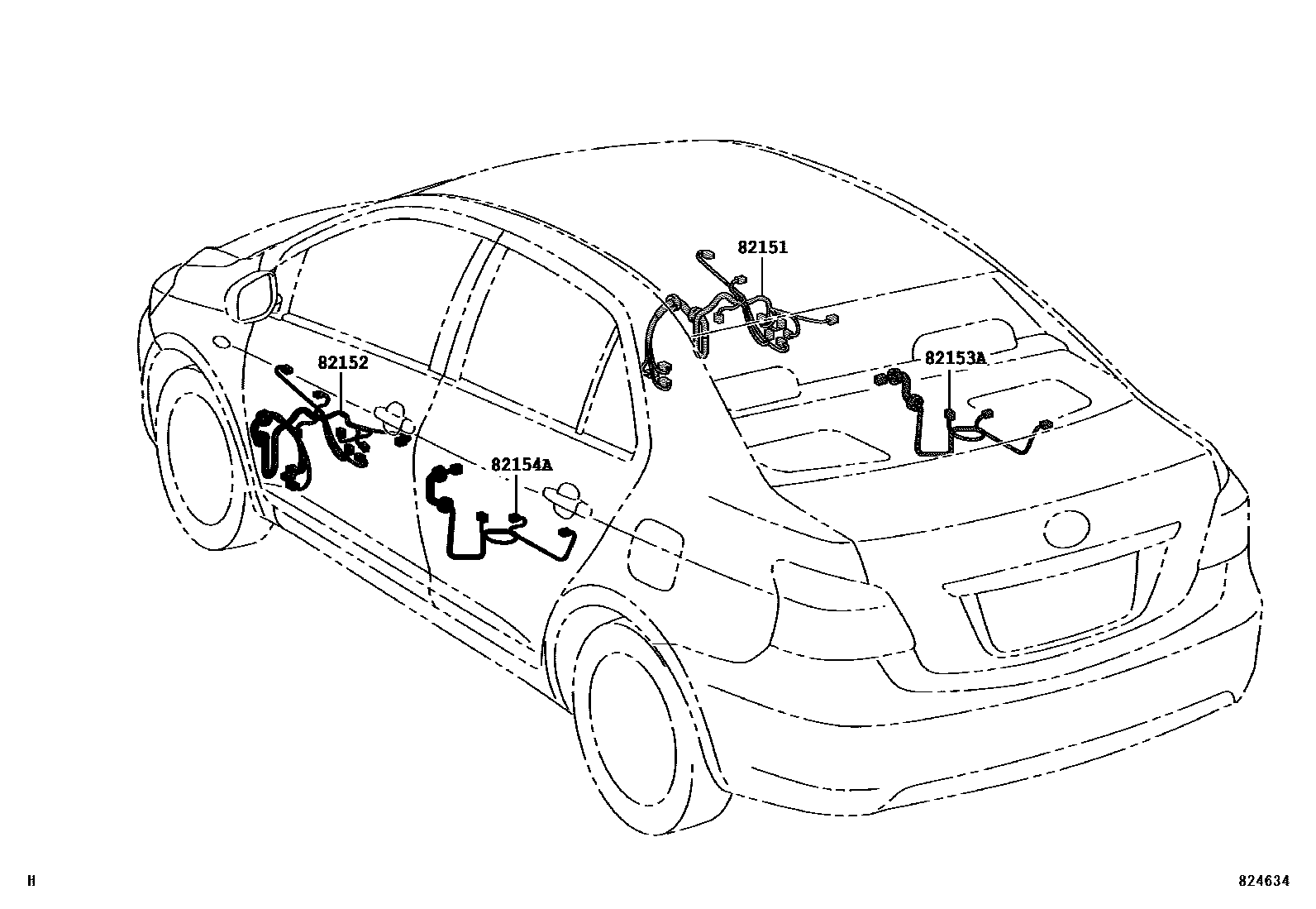 Toyota YARIS 线束和卡夹 EPC diagram — 824634