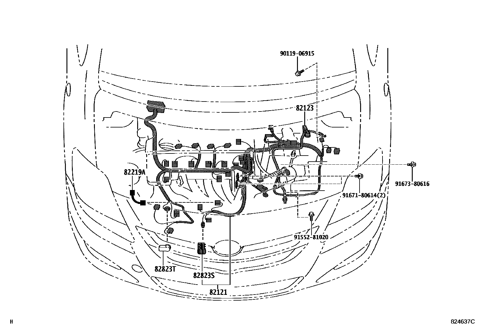 Toyota YARIS 线束和卡夹 EPC diagram — 824637C