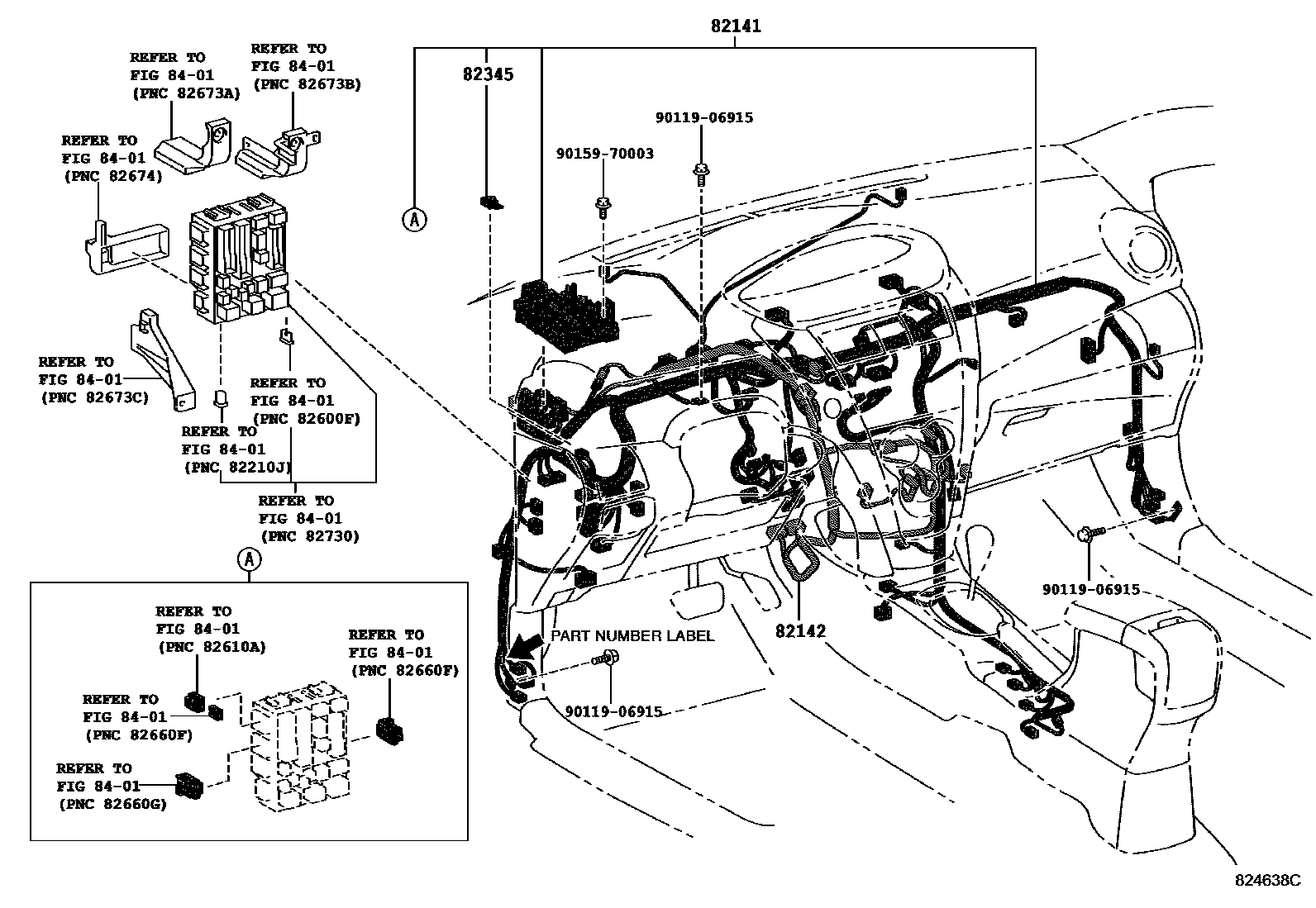 Toyota YARIS 线束和卡夹 EPC diagram — 824638C