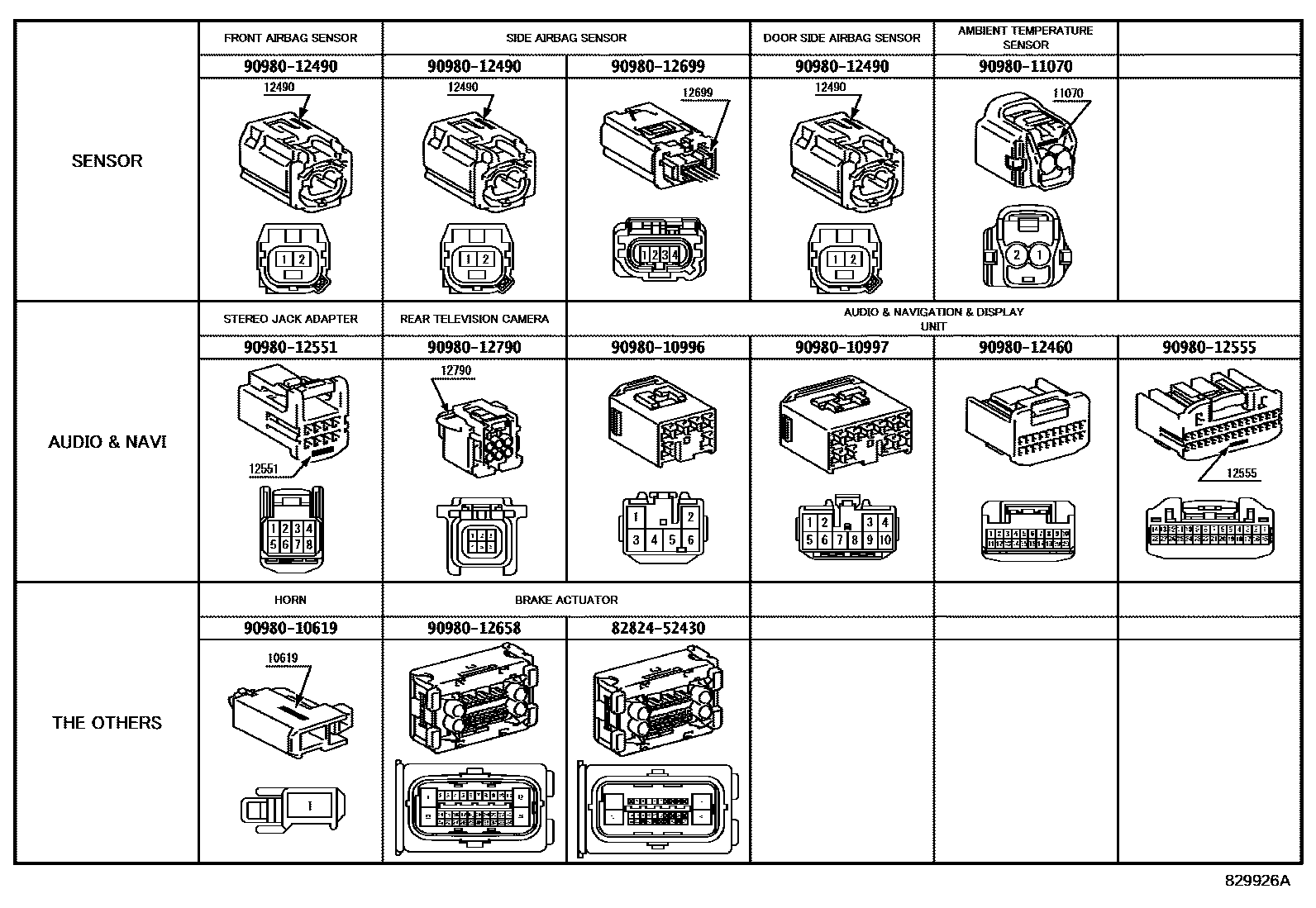 Toyota YARIS 线束和卡夹 EPC diagram — 829926A