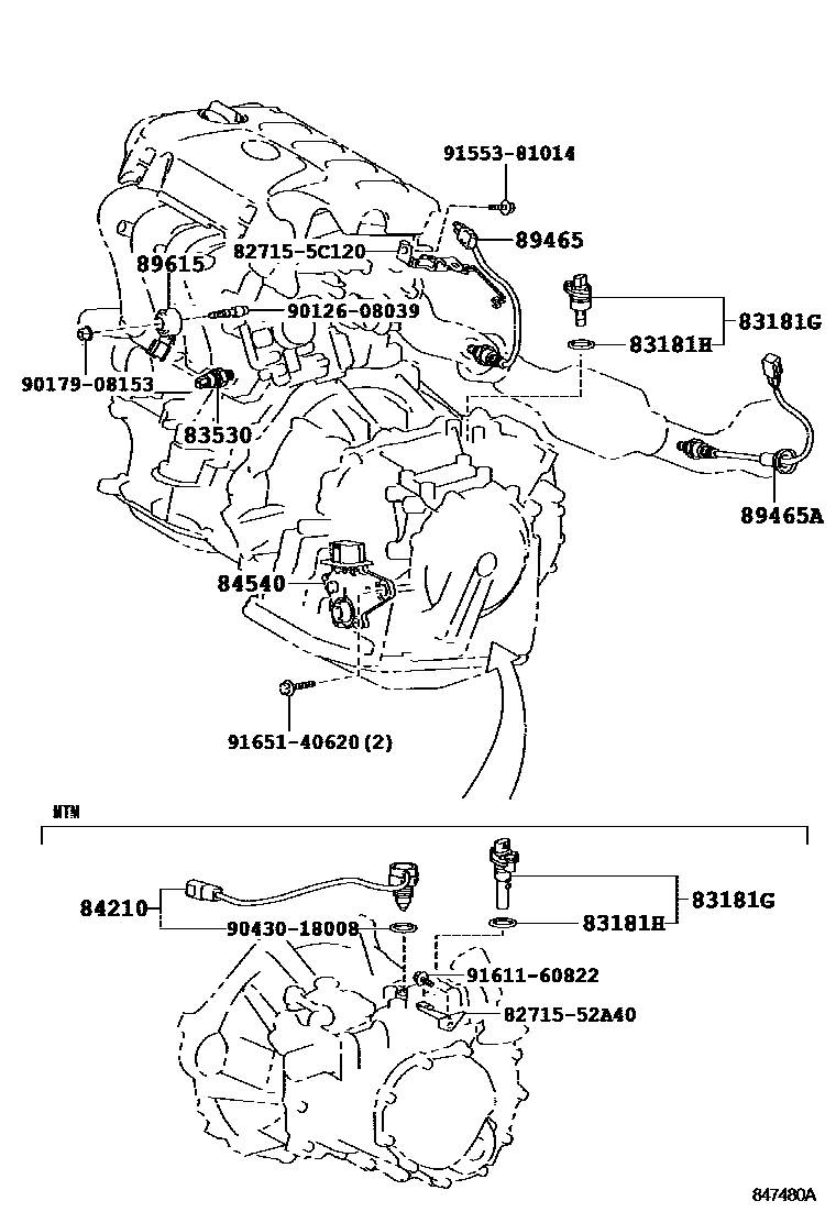 Toyota YARIS 开关和继电器和ECU EPC diagram — 847480A