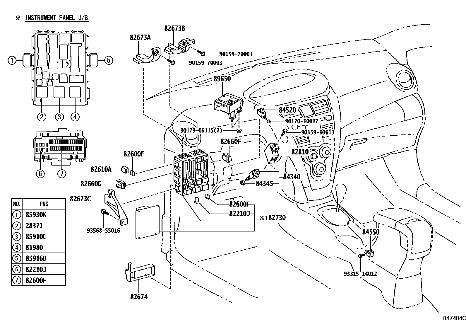 Toyota YARIS 开关和继电器和ECU EPC diagram — 847484C