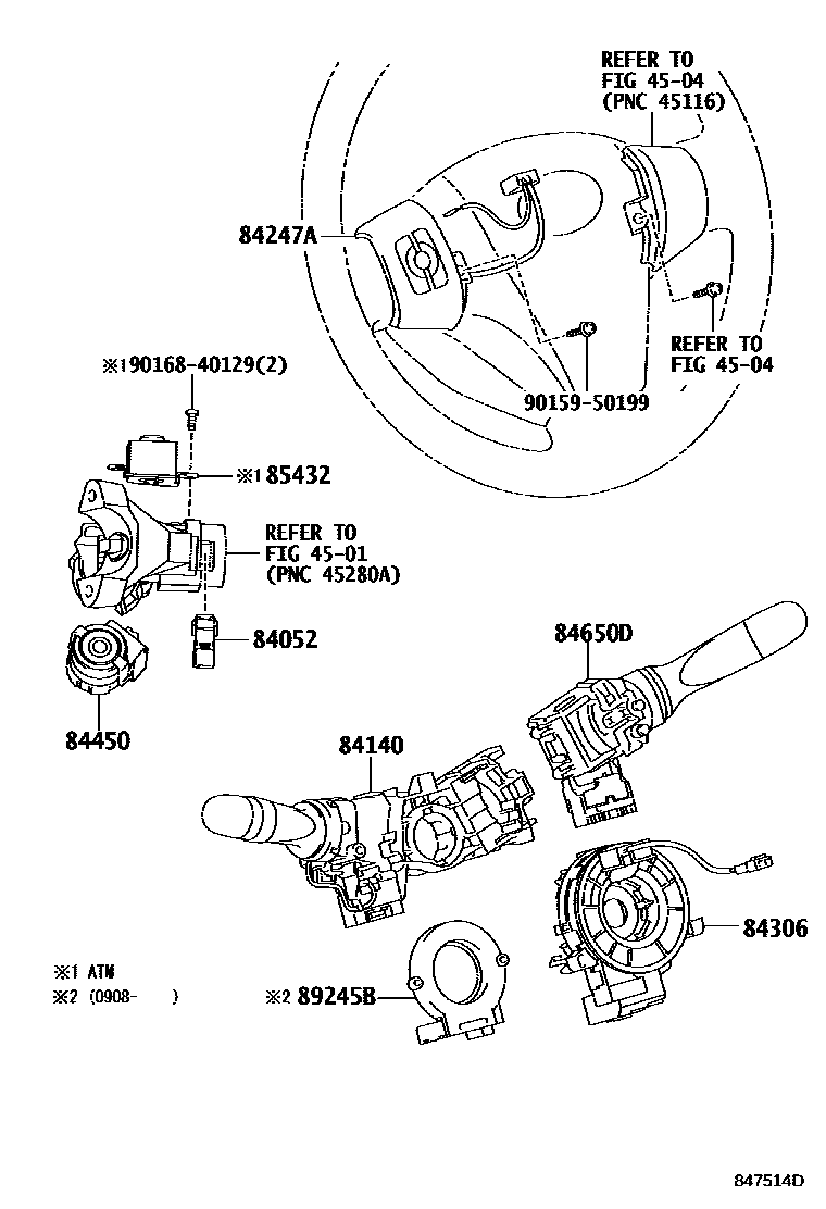 Toyota YARIS 开关和继电器和ECU EPC diagram — 847514D
