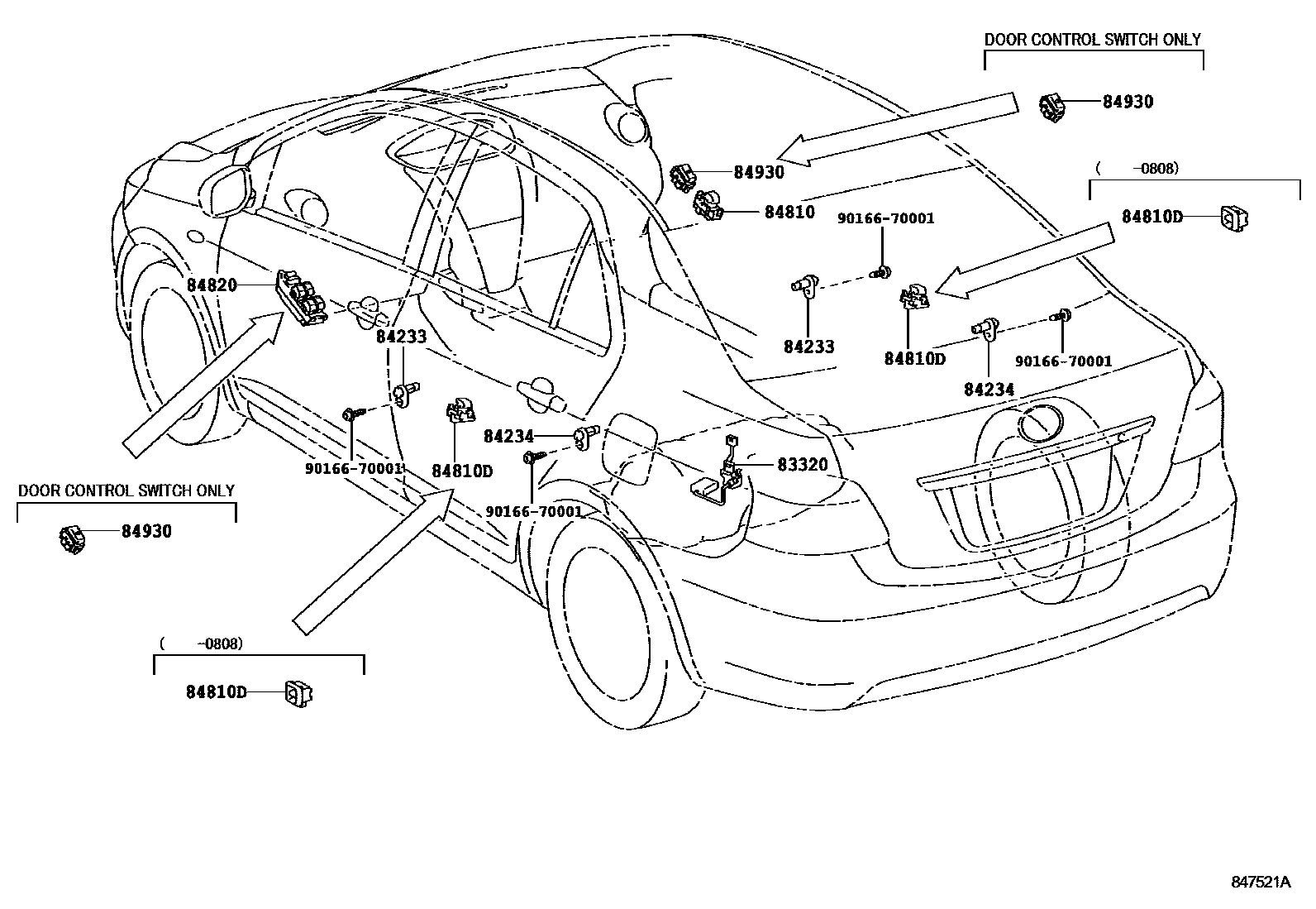 Toyota YARIS 开关和继电器和ECU EPC diagram — 847521A