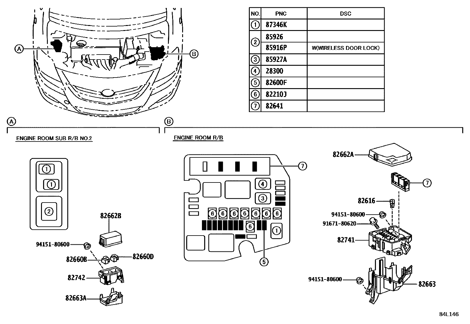 Toyota YARIS 开关和继电器和ECU EPC diagram — 84L146