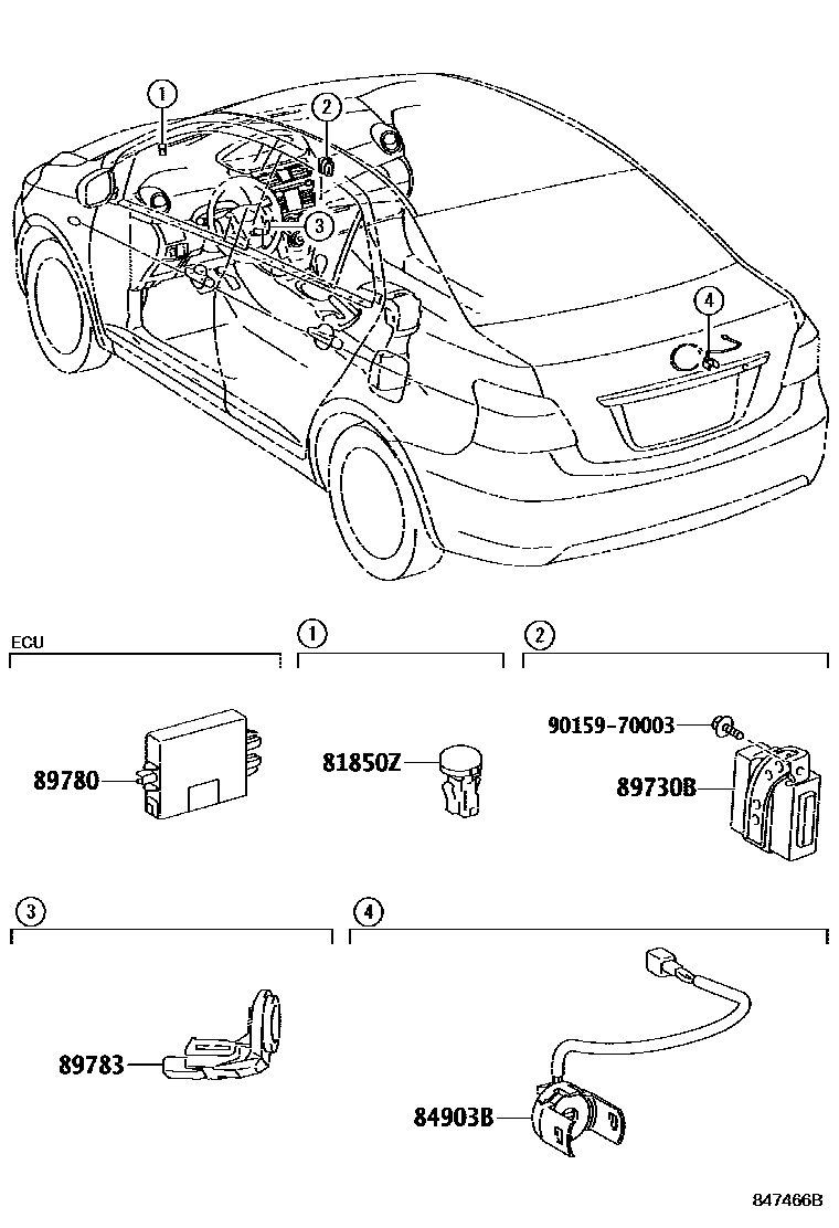 Toyota YARIS 防盗装置 EPC diagram — 847466B