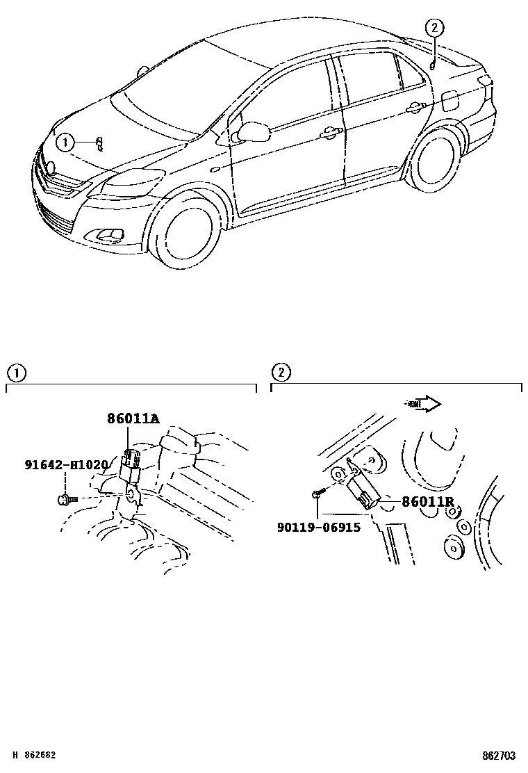 Toyota YARIS 收音机、放大器和冷凝器 EPC diagram — 862703