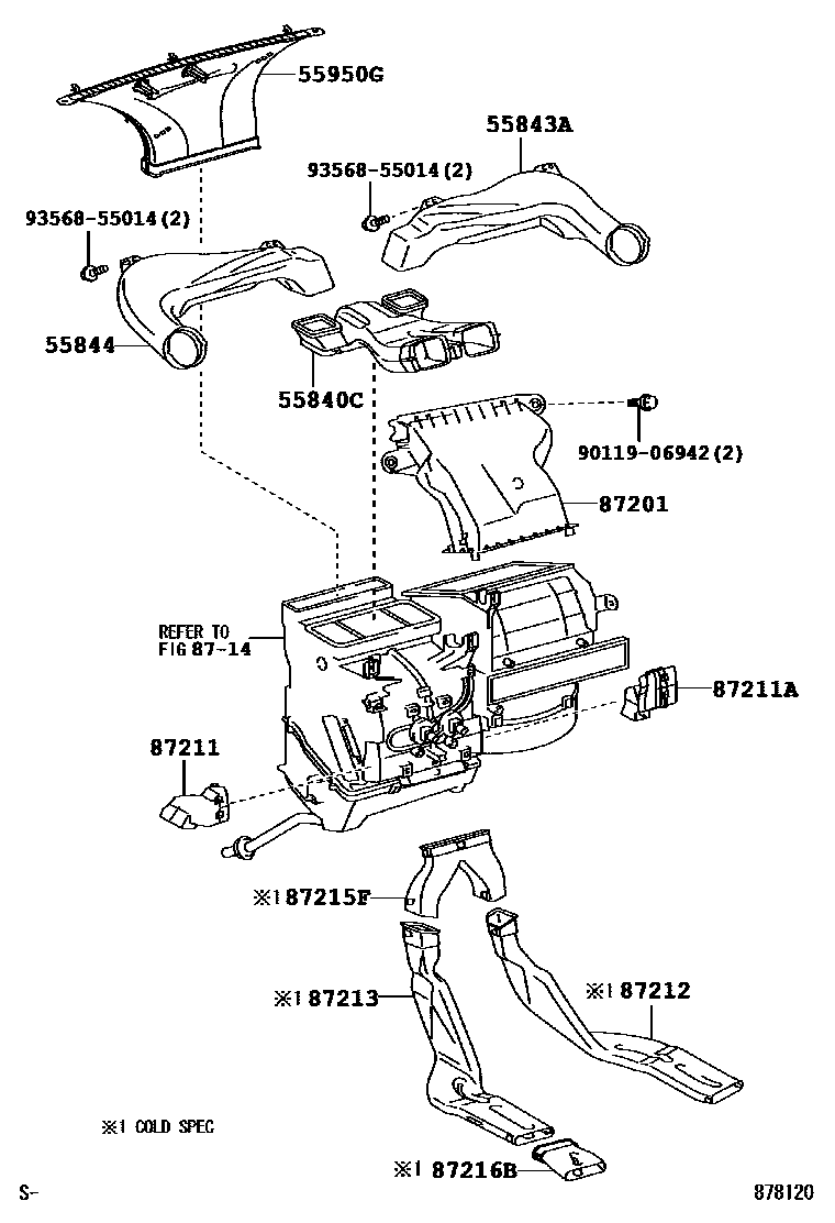 Toyota YARIS 暖风和空调系统 - 控制器和风管 EPC diagram — 878120