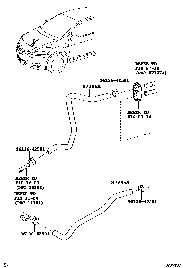 Toyota YARIS 暖风和空调系统 - 水管 EPC diagram — 878115C