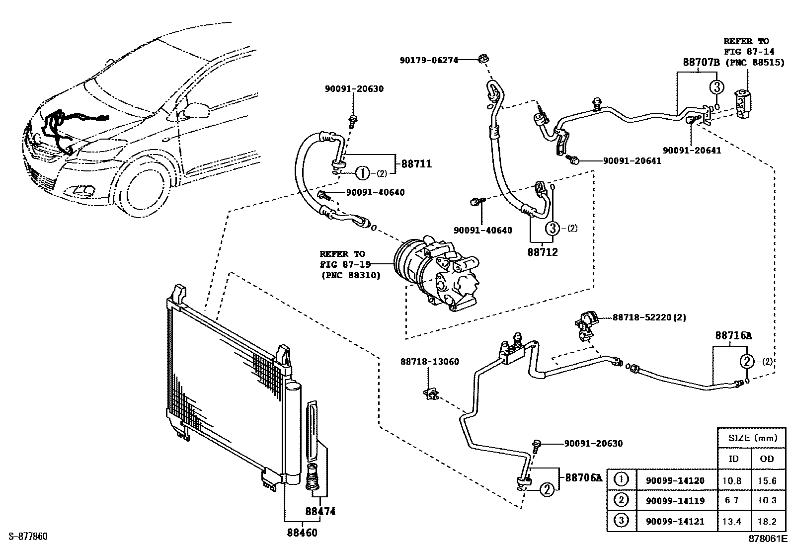 Toyota YARIS Heating & Air Conditioning - Cooler Piping EPC diagram — 878061E