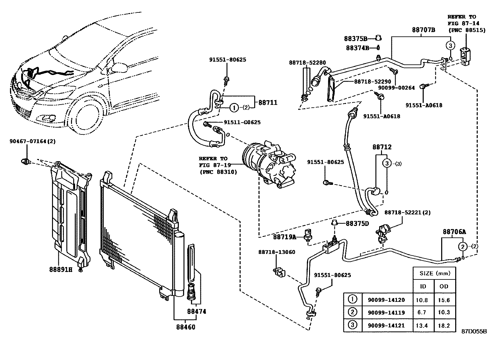 Toyota YARIS Heating & Air Conditioning - Cooler Piping EPC diagram — 87D055B