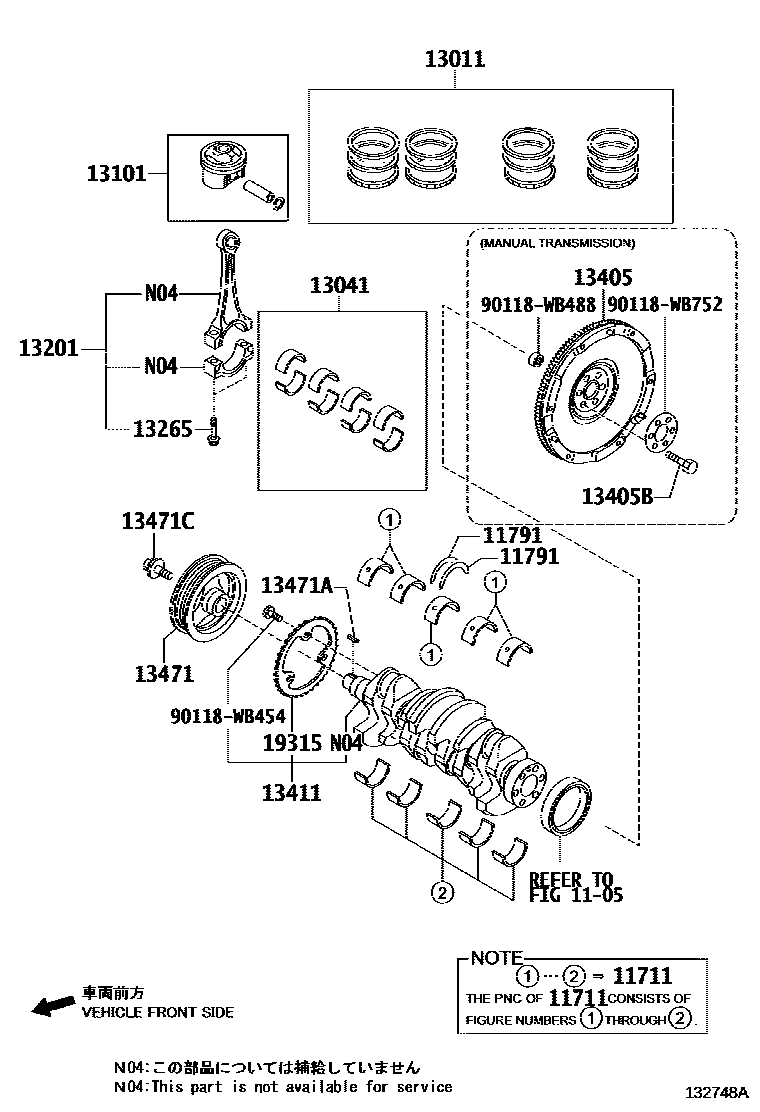 Toyota YARIS Crankshaft & Piston EPC diagram — 132748A