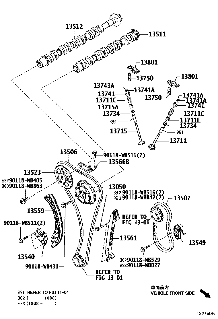 Toyota YARIS Camshaft & Valve EPC diagram — 132750B