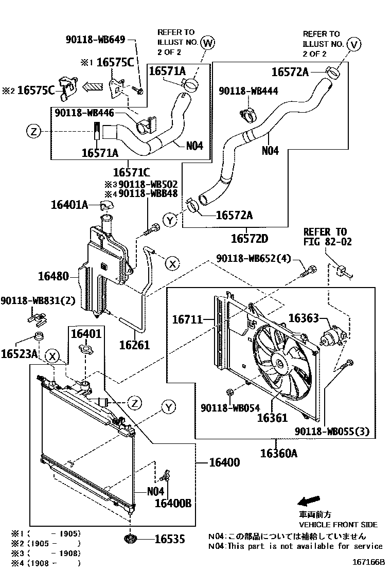 Toyota YARIS RADIATOR & WATER OUTLET EPC diagram — 167166B