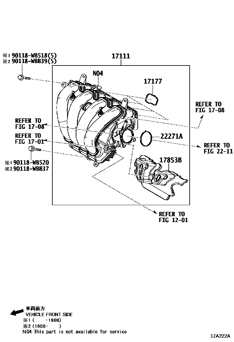 Toyota YARIS Manifold EPC diagram — 17A222A