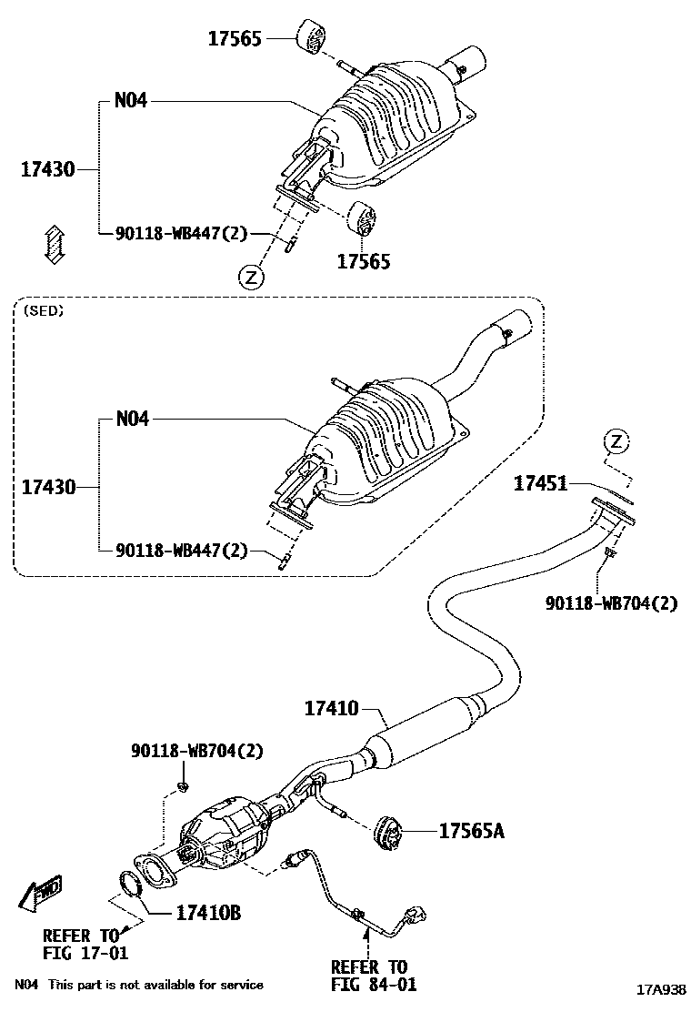 Toyota YARIS Exhaust Pipe EPC diagram — 17A938