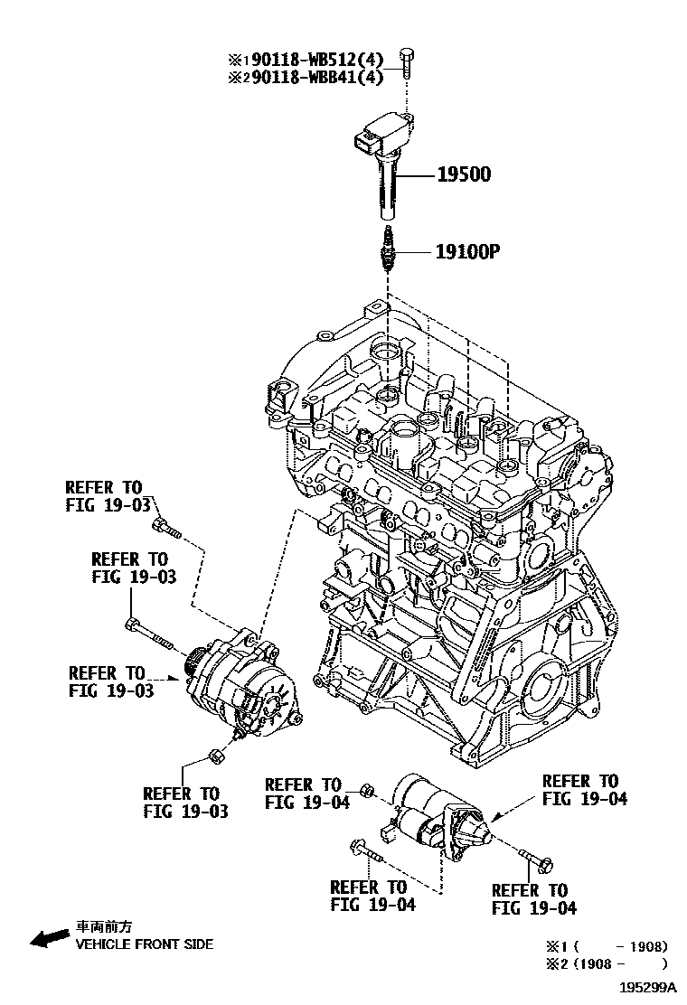 Toyota YARIS 点火线圈和火花塞 EPC diagram — 195299A