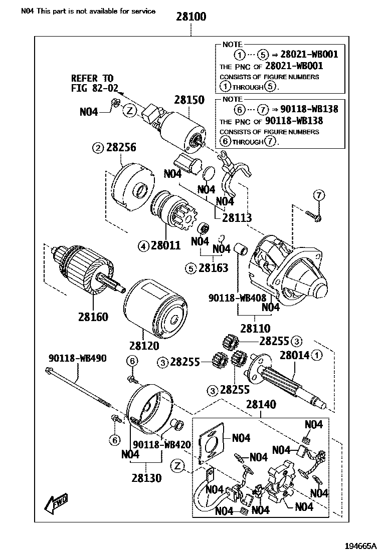Toyota YARIS 起动机 EPC diagram — 194665A