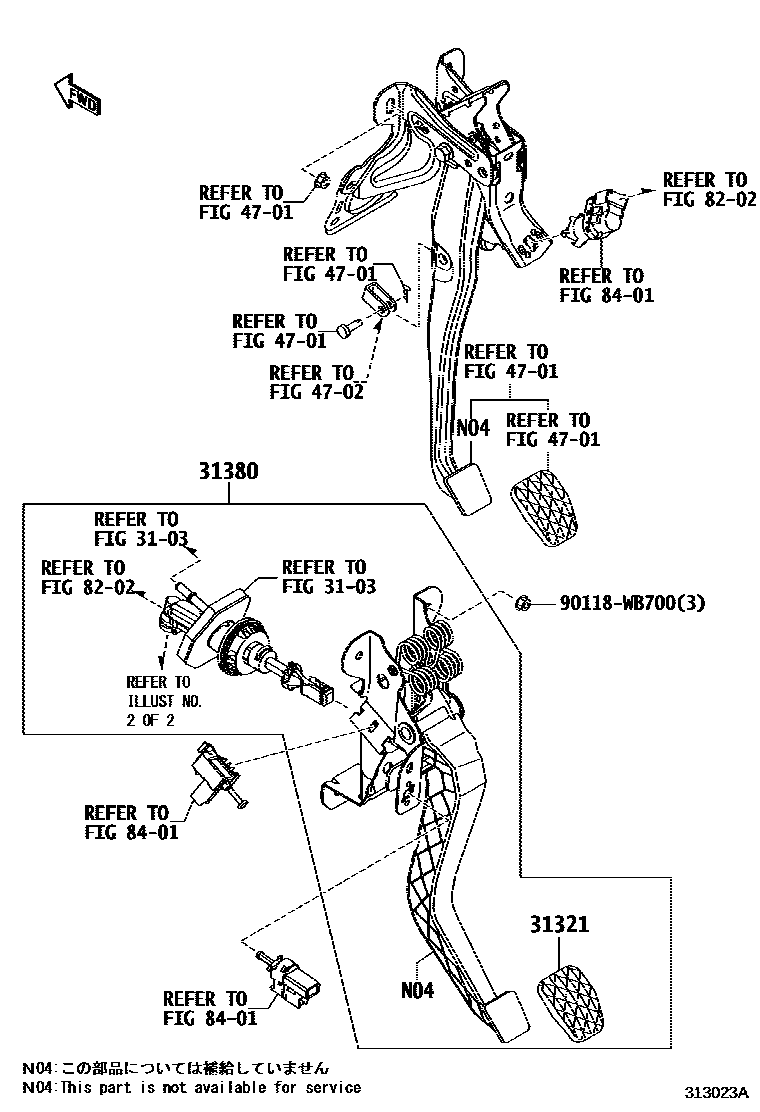 Toyota YARIS 离合器踏板和挠性软管 EPC diagram — 313023A