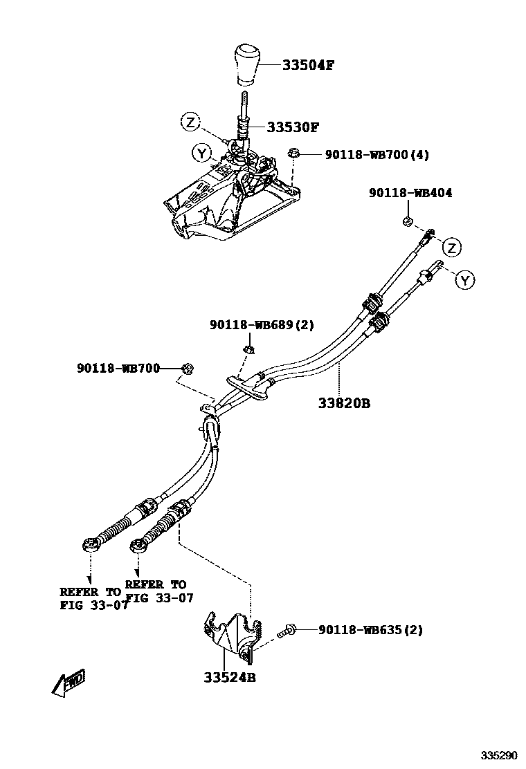 Toyota YARIS Shift Lever & Retainer EPC diagram — 335290
