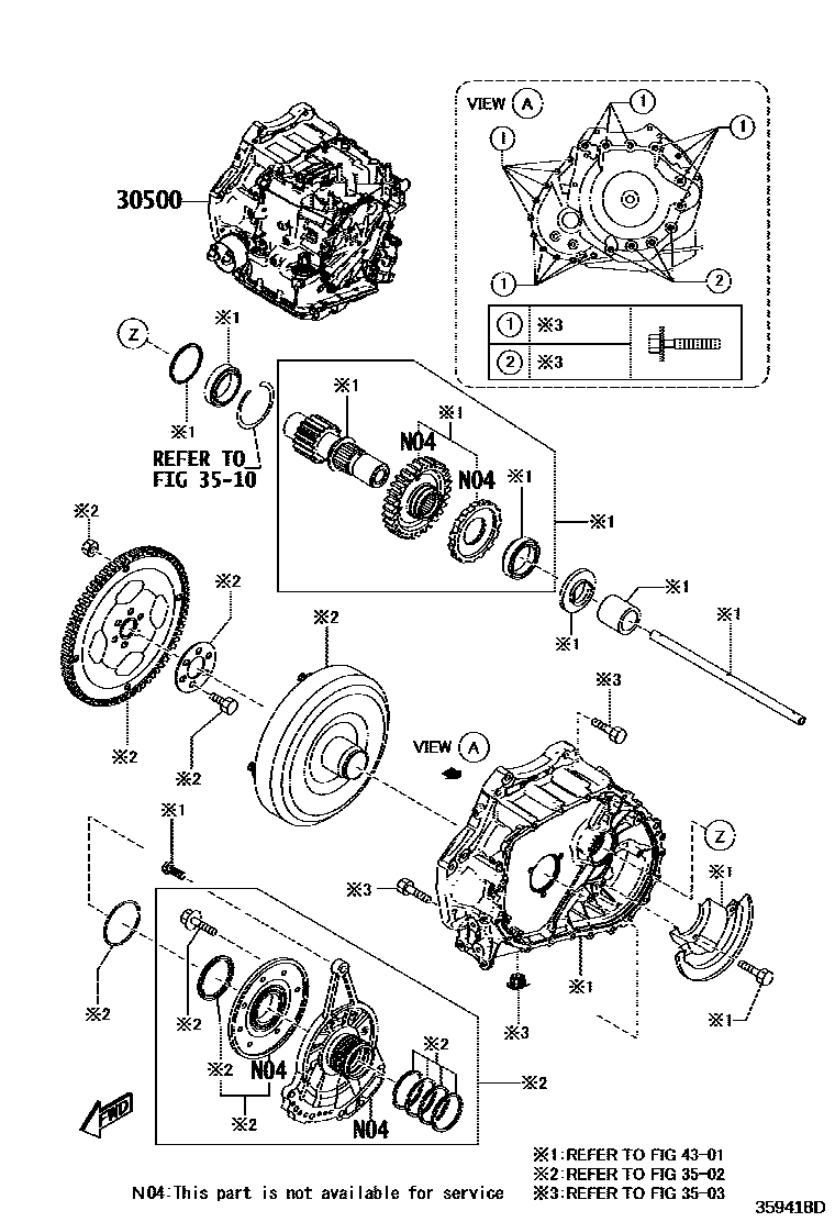 Toyota YARIS 传动桥或变速器总成和衬垫组件(ATM) EPC diagram — 359418D