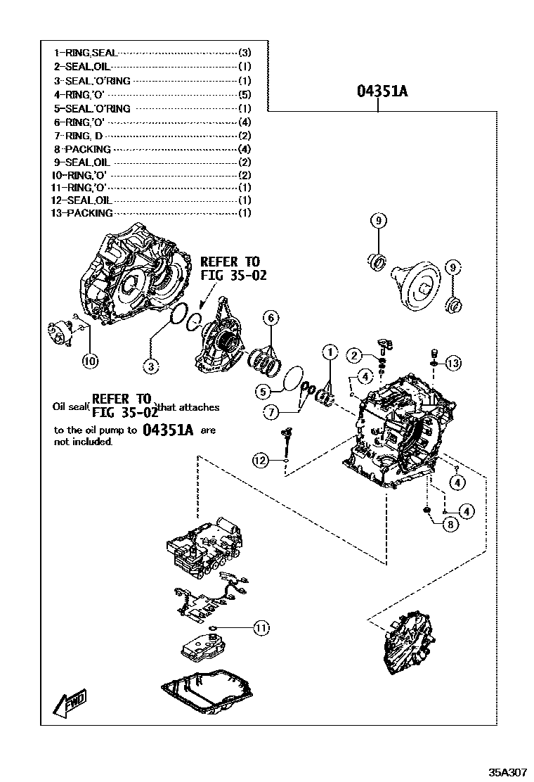 Toyota YARIS 传动桥或变速器总成和衬垫组件(ATM) EPC diagram — 35A307