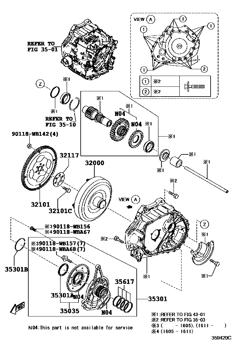 Toyota YARIS 变矩器、前油泵和链条(ATM) EPC diagram — 359420C