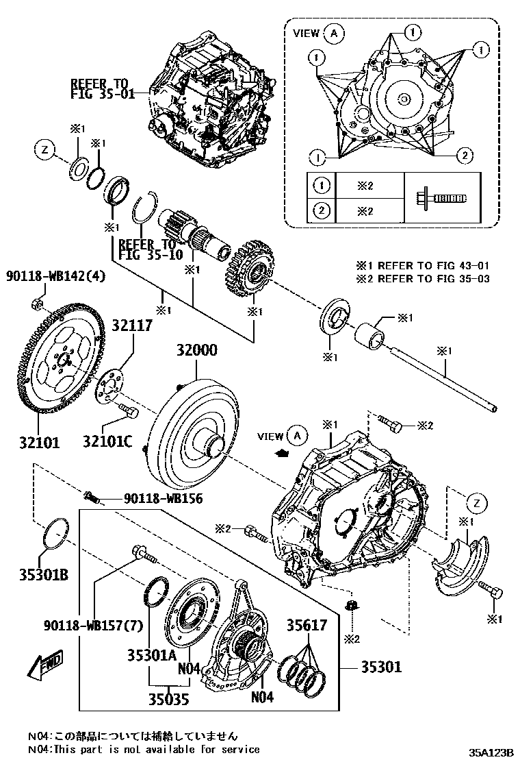 Toyota YARIS 变矩器、前油泵和链条(ATM) EPC diagram — 35A123B
