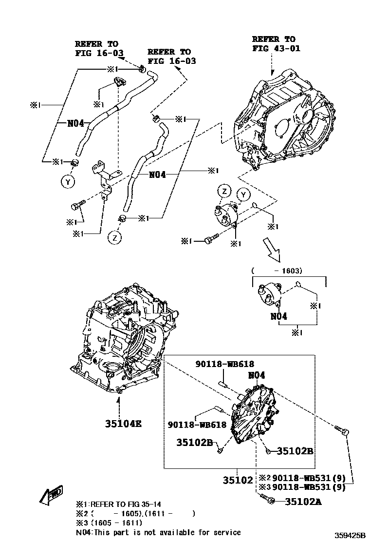 Toyota YARIS 变速器壳和油底壳(ATM) EPC diagram — 359425B