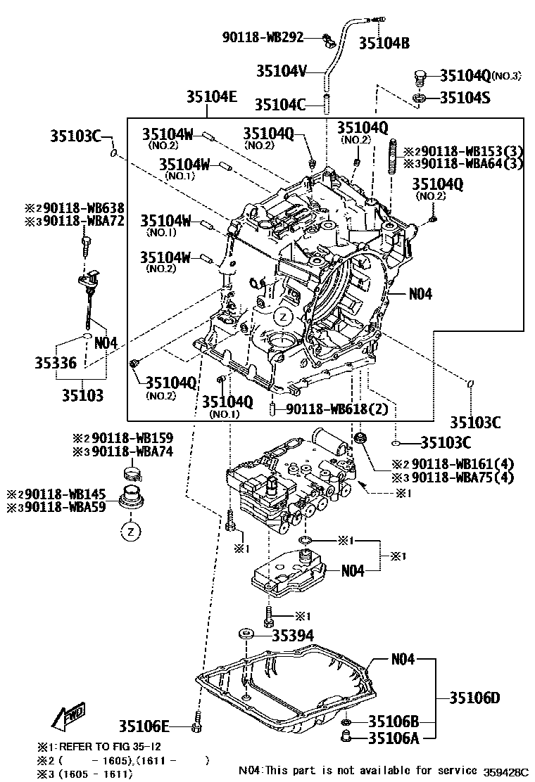 Toyota YARIS 变速器壳和油底壳(ATM) EPC diagram — 359428C