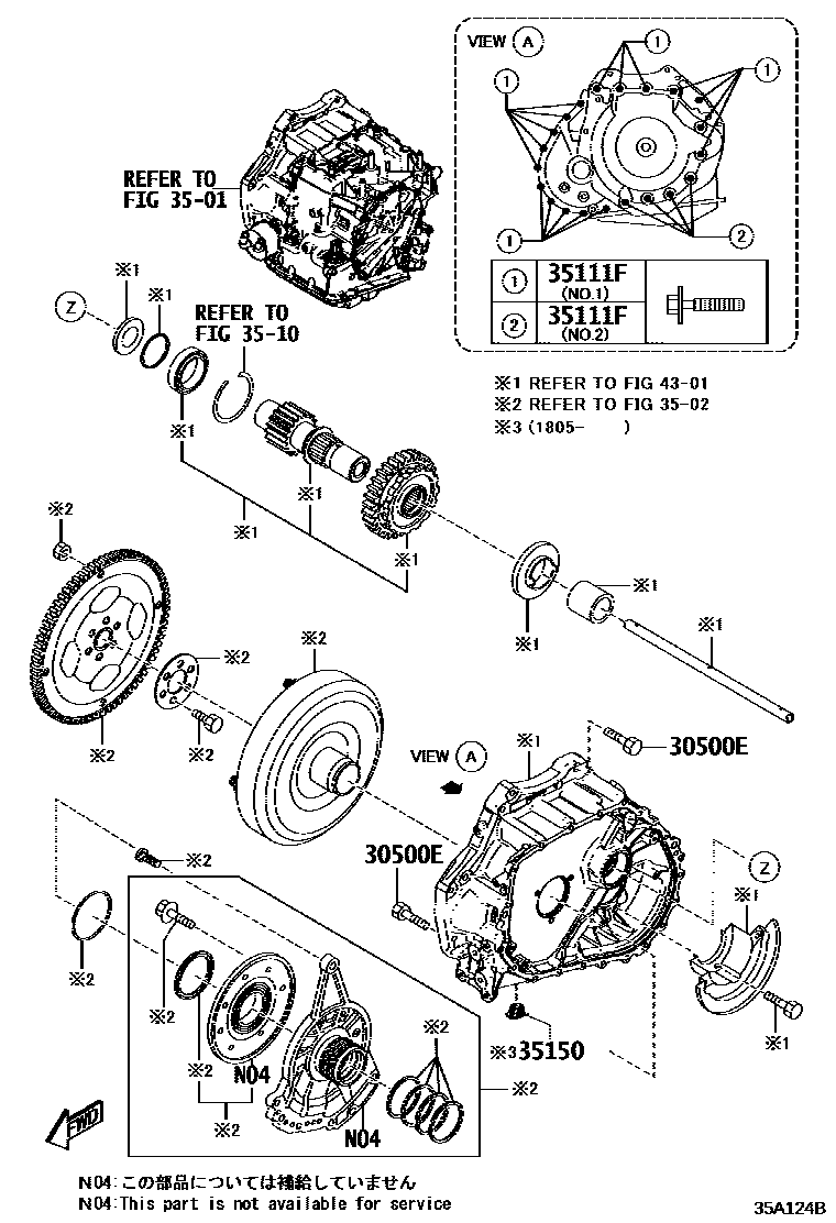 Toyota YARIS 变速器壳和油底壳(ATM) EPC diagram — 35A124B