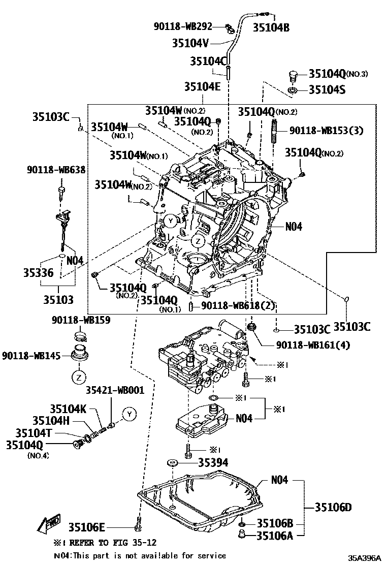 Toyota YARIS 变速器壳和油底壳(ATM) EPC diagram — 35A396A