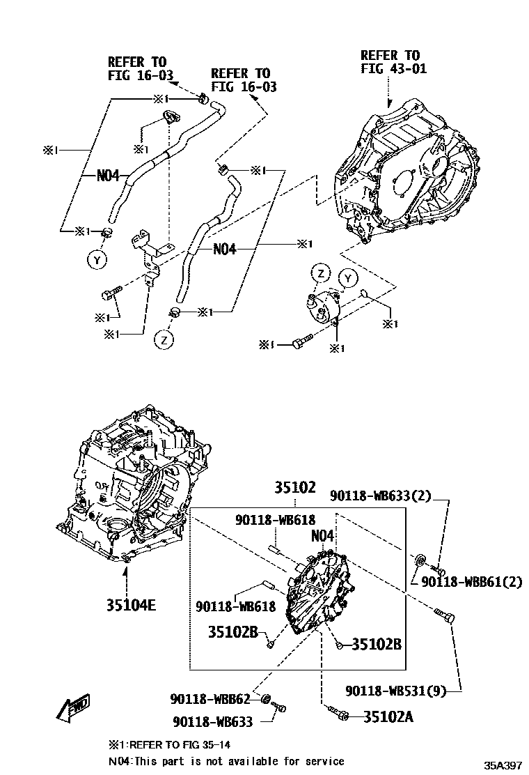 Toyota YARIS 变速器壳和油底壳(ATM) EPC diagram — 35A397