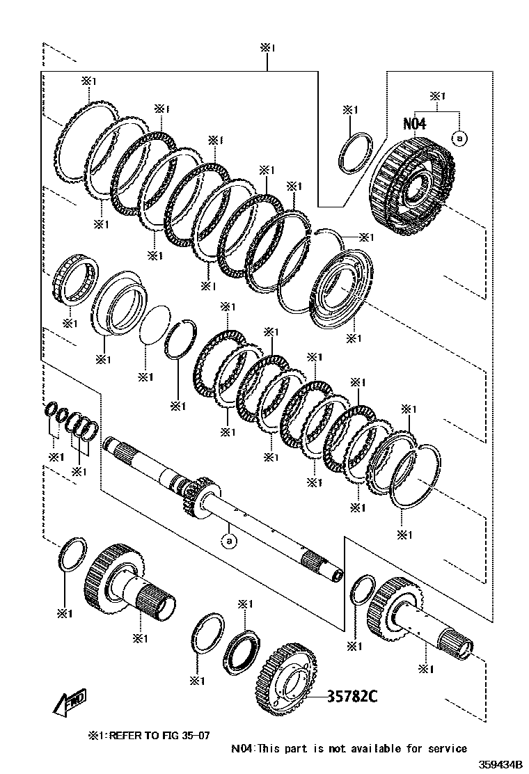 Toyota YARIS 行星齿轮、倒档活塞和中间轴齿轮(ATM) EPC diagram — 359434B