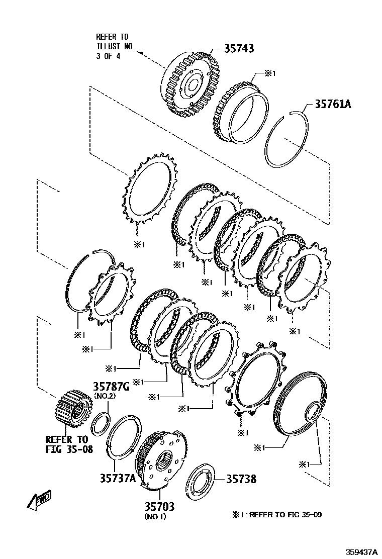 Toyota YARIS 行星齿轮、倒档活塞和中间轴齿轮(ATM) EPC diagram — 359437A