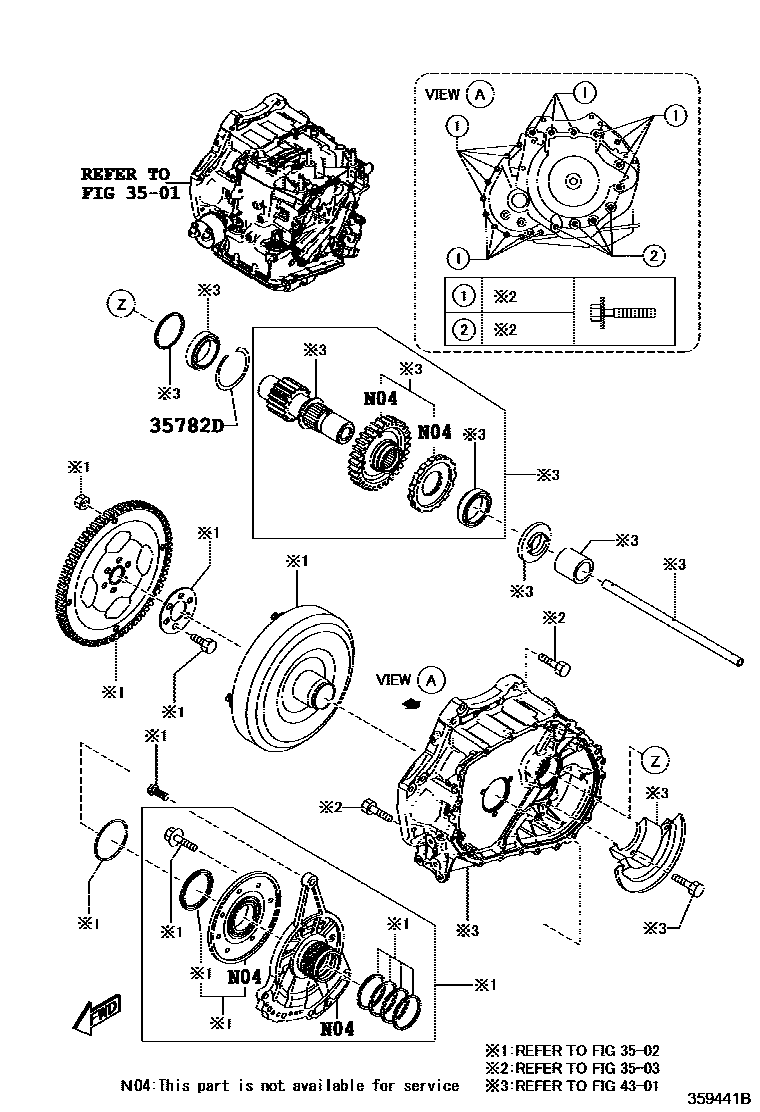 Toyota YARIS 行星齿轮、倒档活塞和中间轴齿轮(ATM) EPC diagram — 359441B