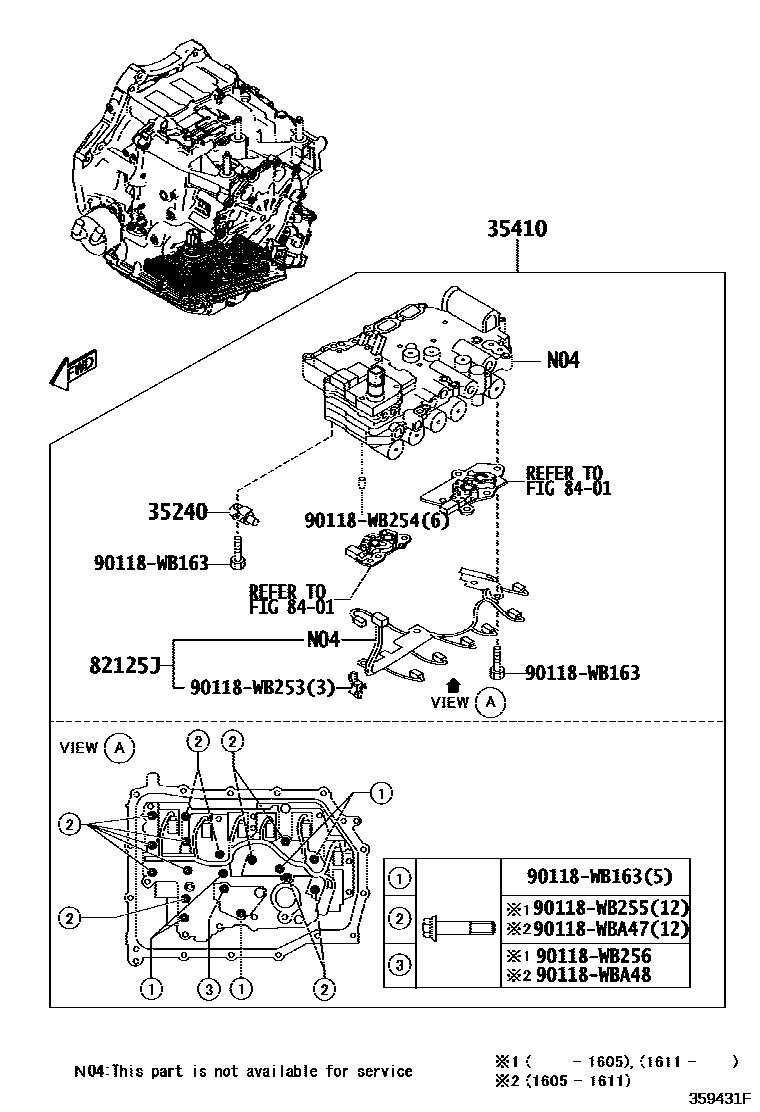 Toyota YARIS 阀体和滤油网(ATM) EPC diagram — 359431F
