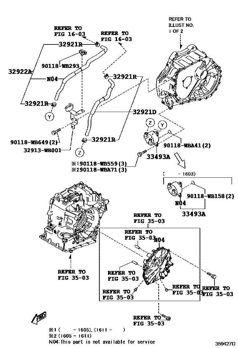 Toyota YARIS 变速器油冷却器和配管(ATM) EPC diagram — 359427D