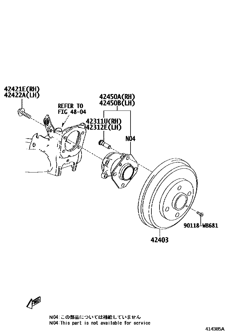 Toyota YARIS 后桥半轴和后桥轮毂 EPC diagram — 414385A