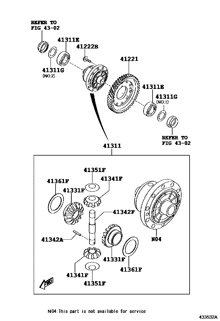 Toyota YARIS 前桥壳和差速器 EPC diagram — 433532A