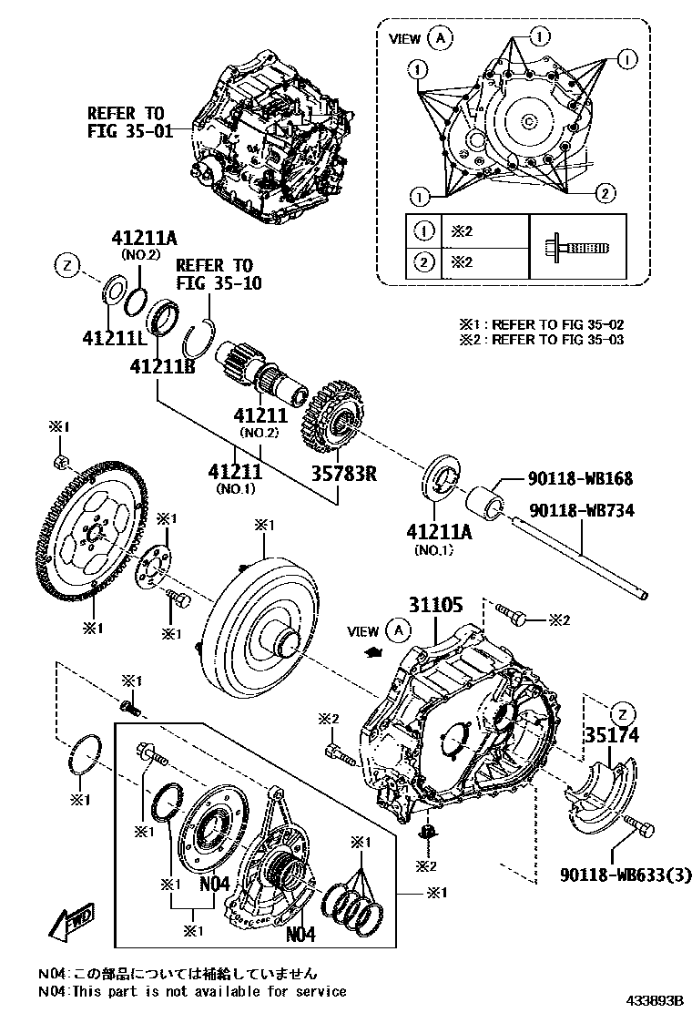 Toyota YARIS 前桥壳和差速器 EPC diagram — 433893B