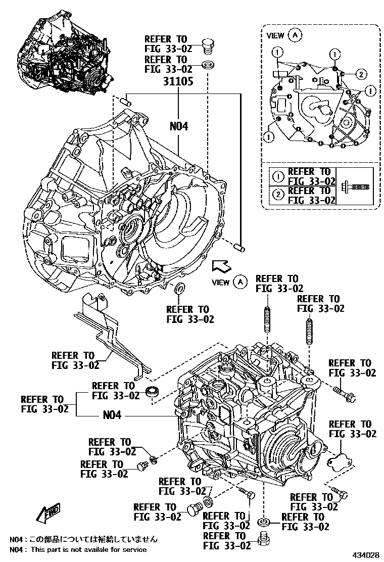 Toyota YARIS 前桥壳和差速器 EPC diagram — 434028