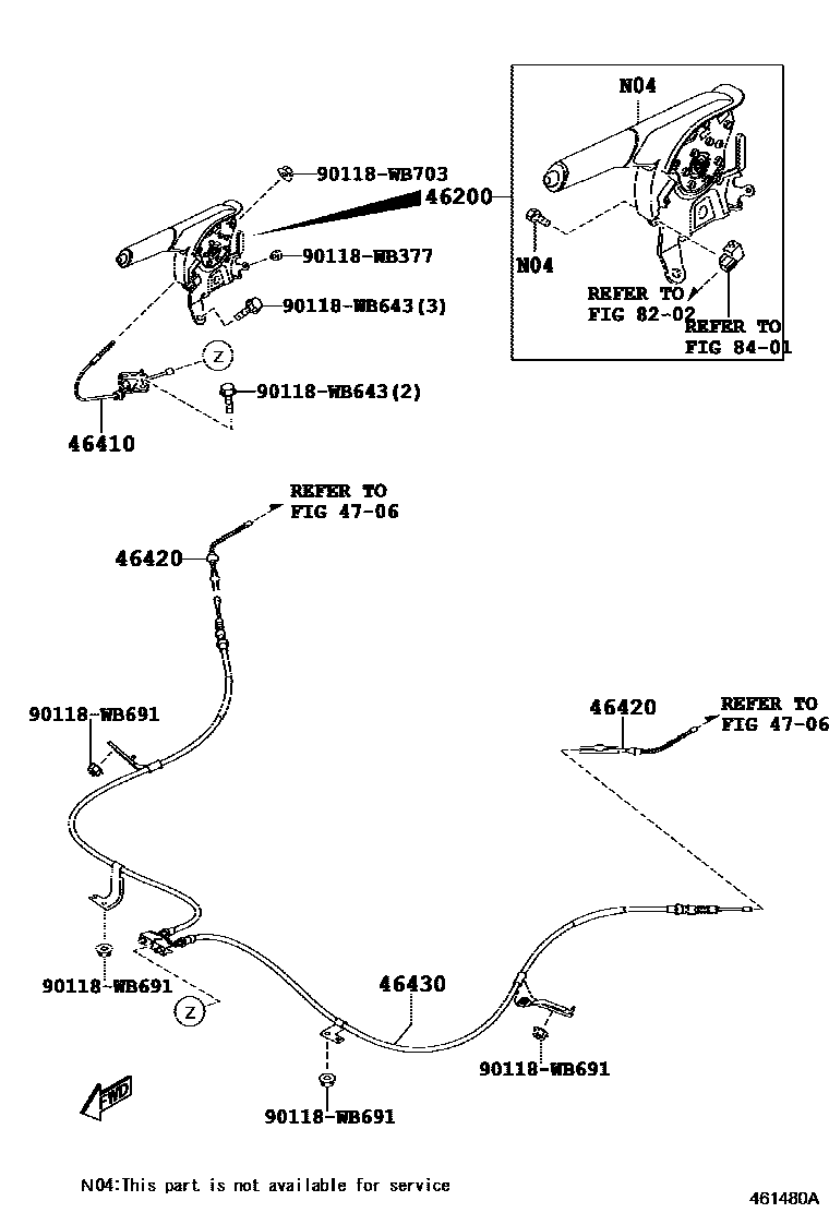 Toyota YARIS Parking Brake & Cable EPC diagram — 461480A
