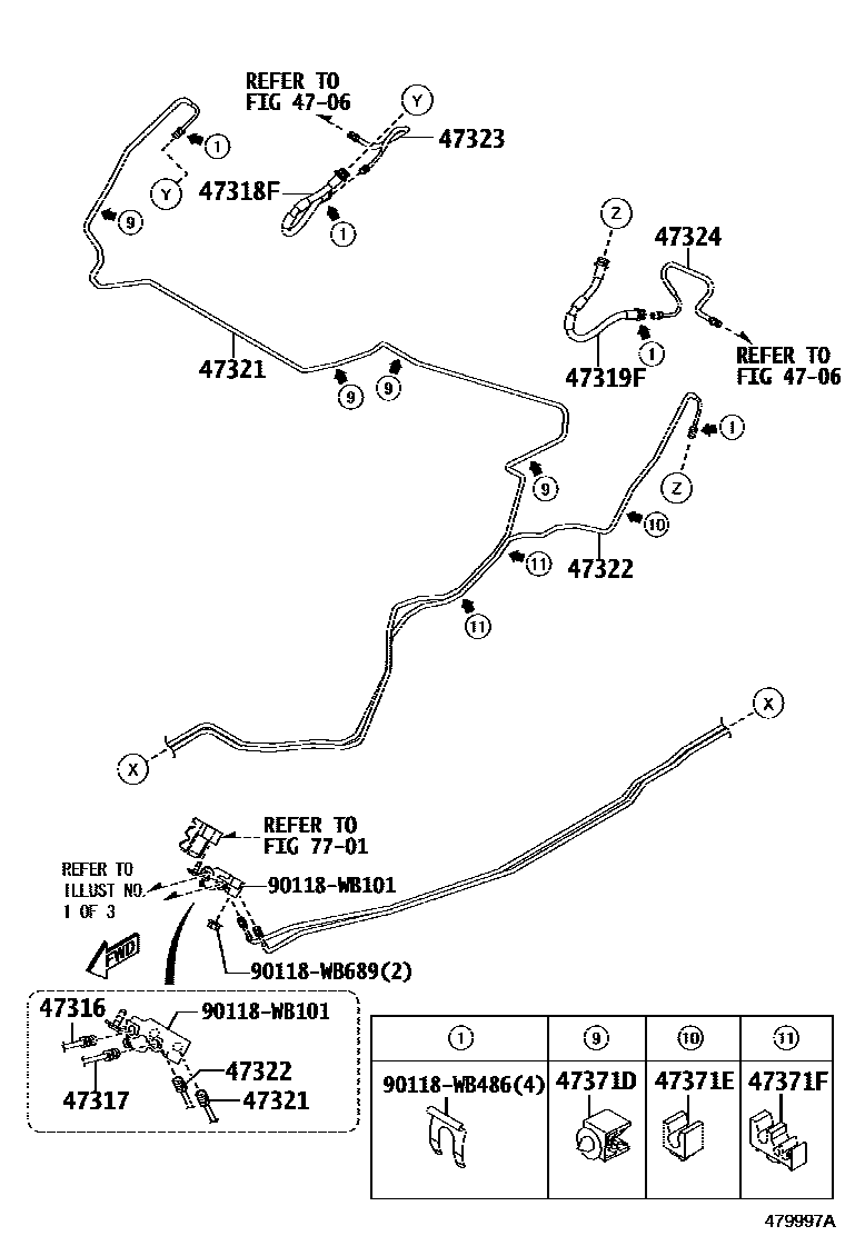 Toyota YARIS 制动配管和卡箍 EPC diagram — 479997A