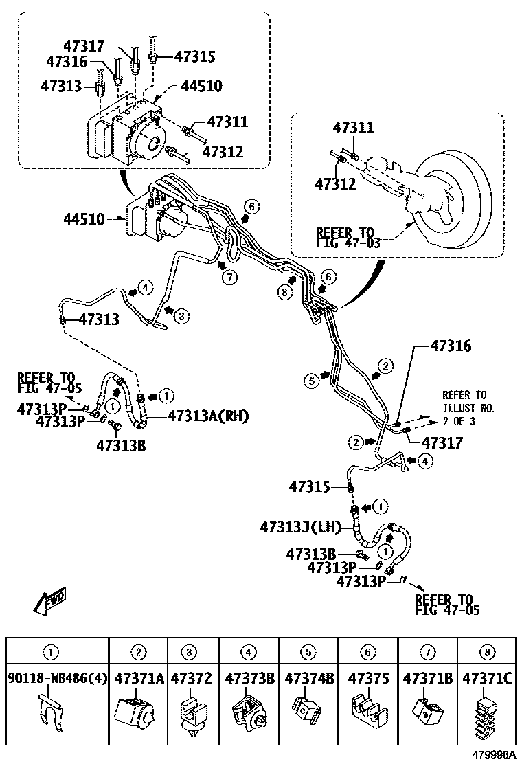 Toyota YARIS 制动配管和卡箍 EPC diagram — 479998A