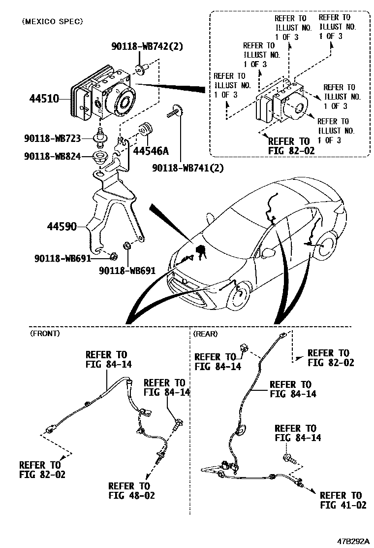 Toyota YARIS 制动配管和卡箍 EPC diagram — 47B292A