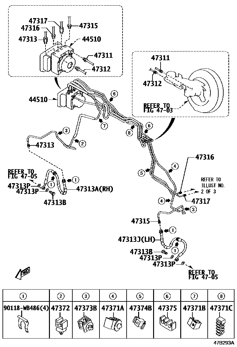 Toyota YARIS 制动配管和卡箍 EPC diagram — 47B293A