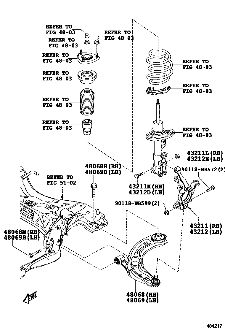 Toyota YARIS 前桥控制臂和转向节 EPC diagram — 484217